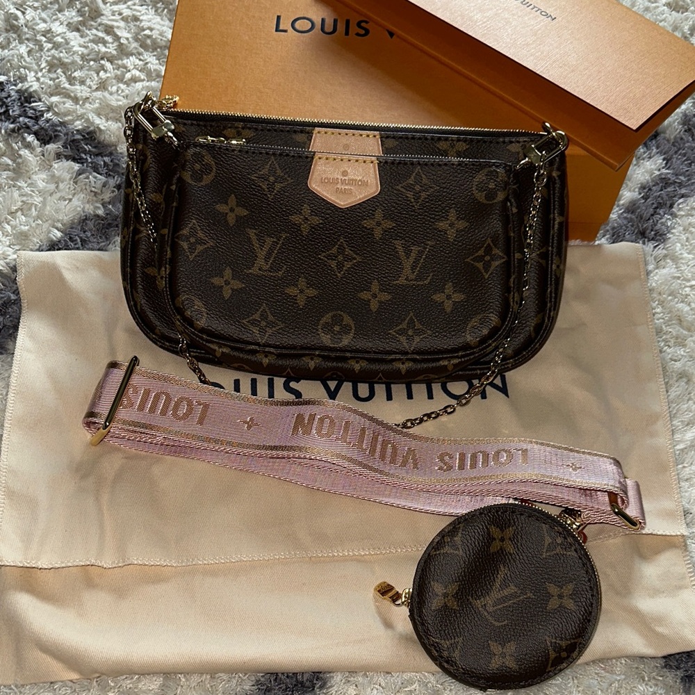 Louis Vuitton Monogram Crossbody Bag with Pink Strap